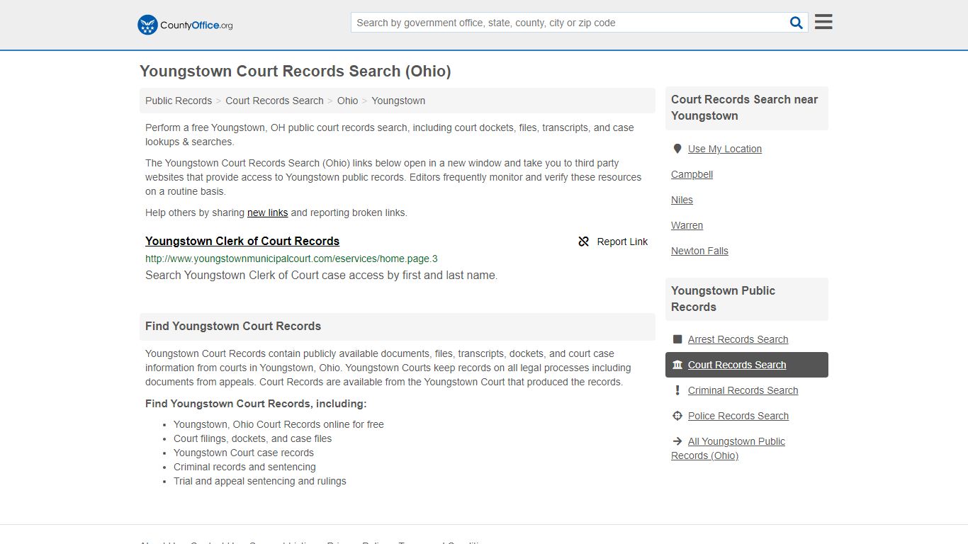Youngstown Court Records Search (Ohio) - County Office
