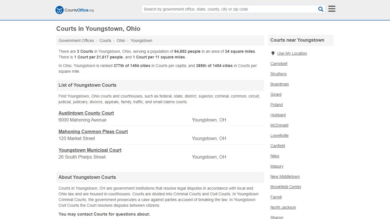 Courts - Youngstown, OH (Court Records & Calendars)